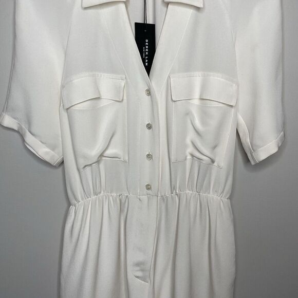DEREK LAM Tuta Romper Women 4 Ivory Button Front NEW 100% Silk - Picture 4 of 15